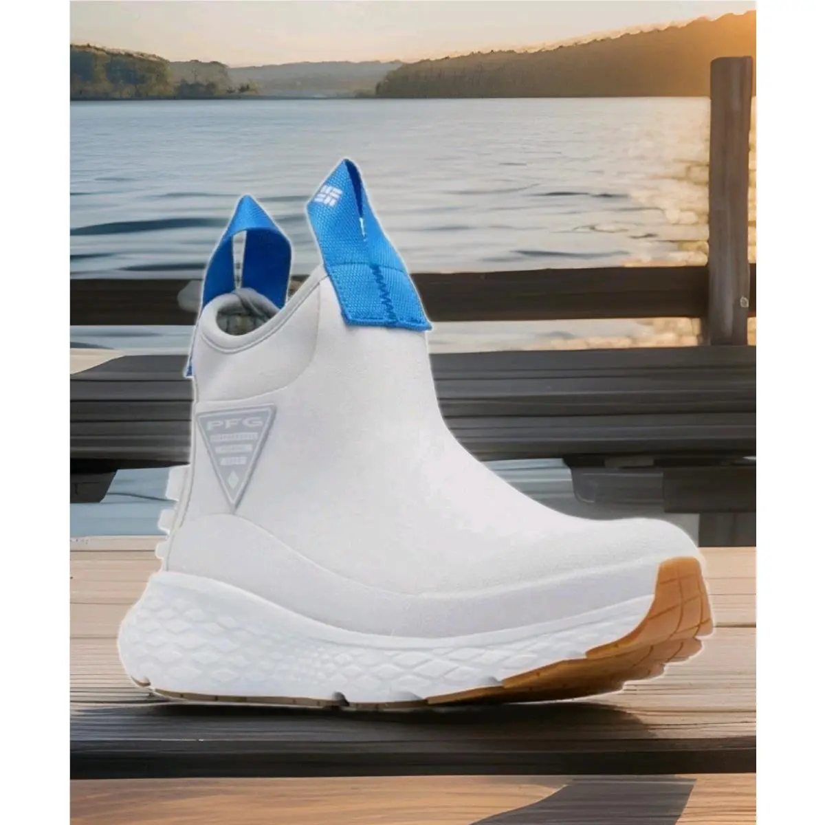 Columbia Womens Pfg Pro Sport Waterproof Deck Boots Boat Fish Grey Ice Blue Sz 9