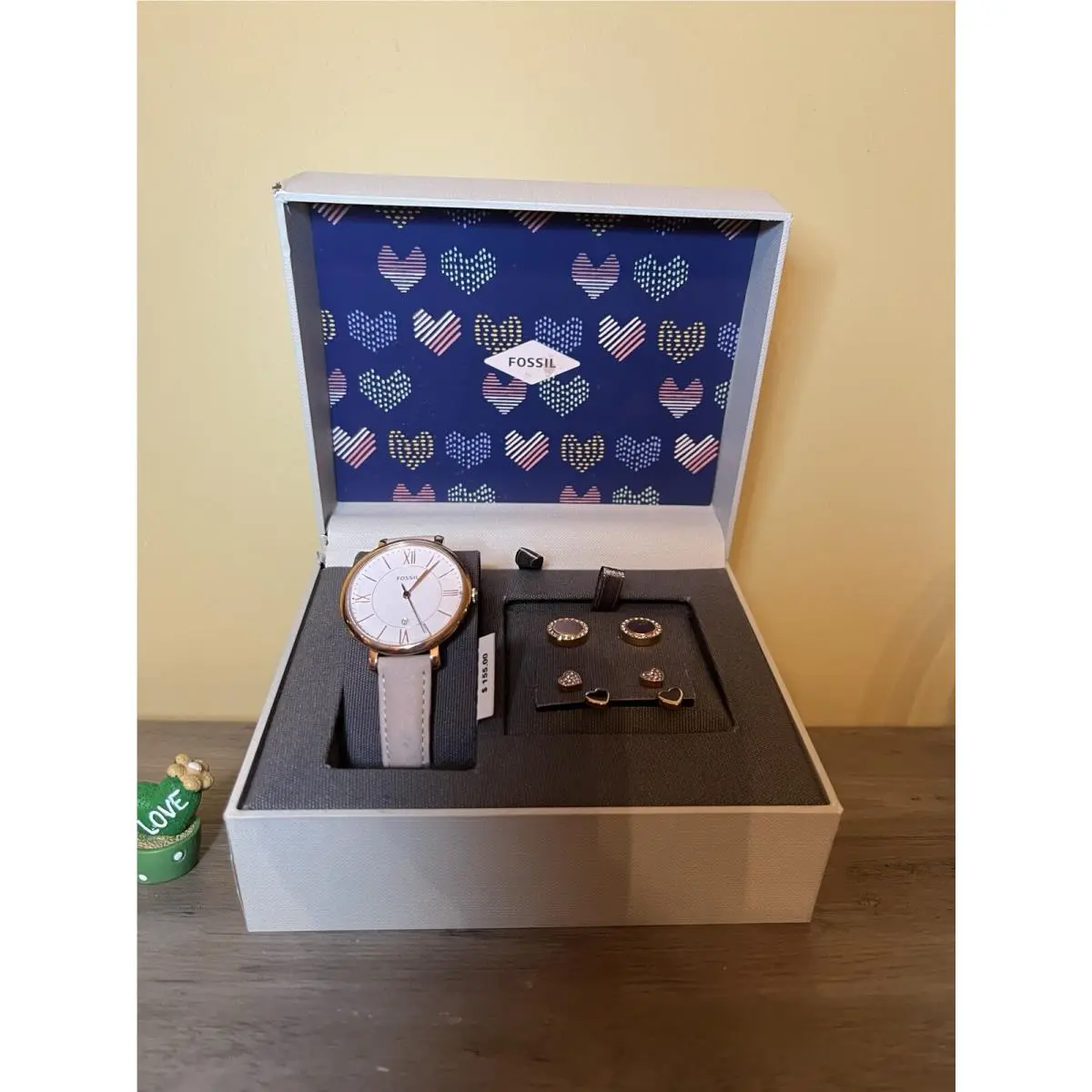 Fossil ES4202SET Jacqueline Blush Leather Watch Earrings Jewelry