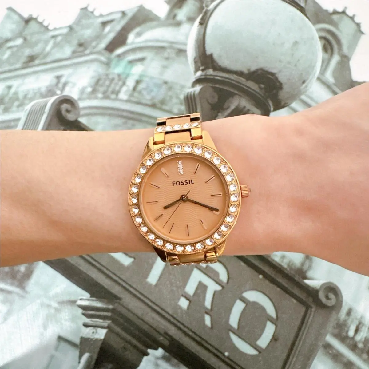 ES3020 Jesse Rose Three-hand Day-date Gold-tone Stainless Steel Watch by Fossil