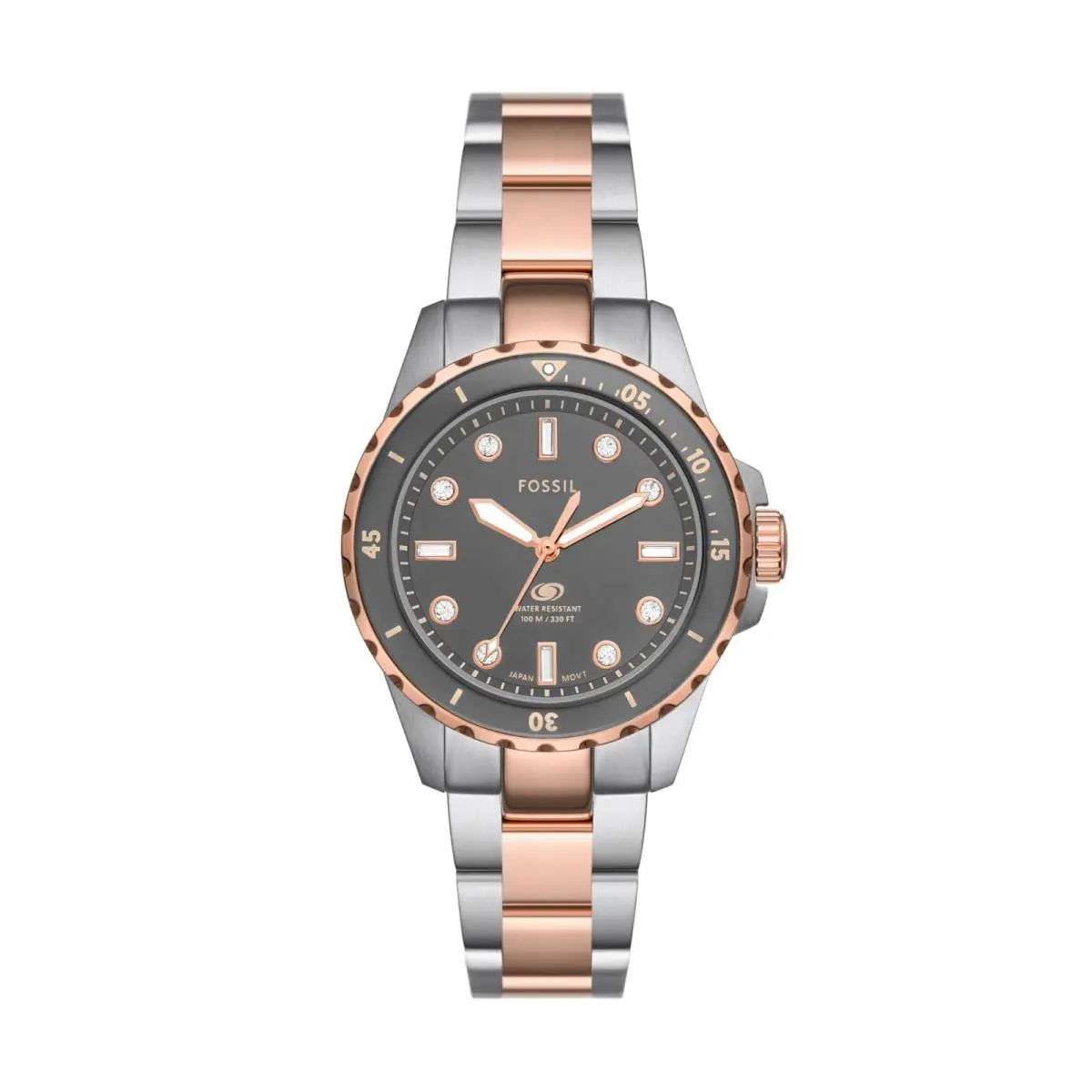 Fossil Women`s Blue Dive Quartz Stainless Steel Rose Gold/silver/gray - Blue, Gold, Gray