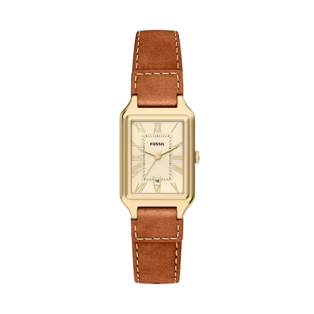 Women`s Raquel Three-hand Date Medium Brown Leather 23MM Brown/gold by Fossil