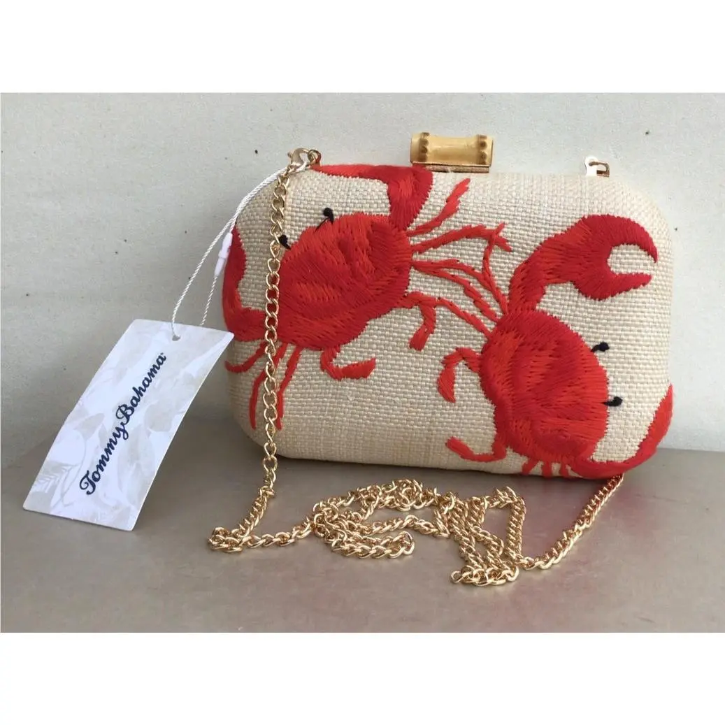 Tommy Bahama Embroidered Crab Clutch Handbag with Crossbody Cha