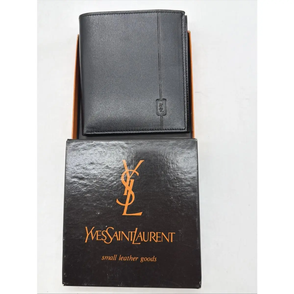 Vintage Yves Saint Laurent Black Leather Bifold Wallet Credit Card Holder