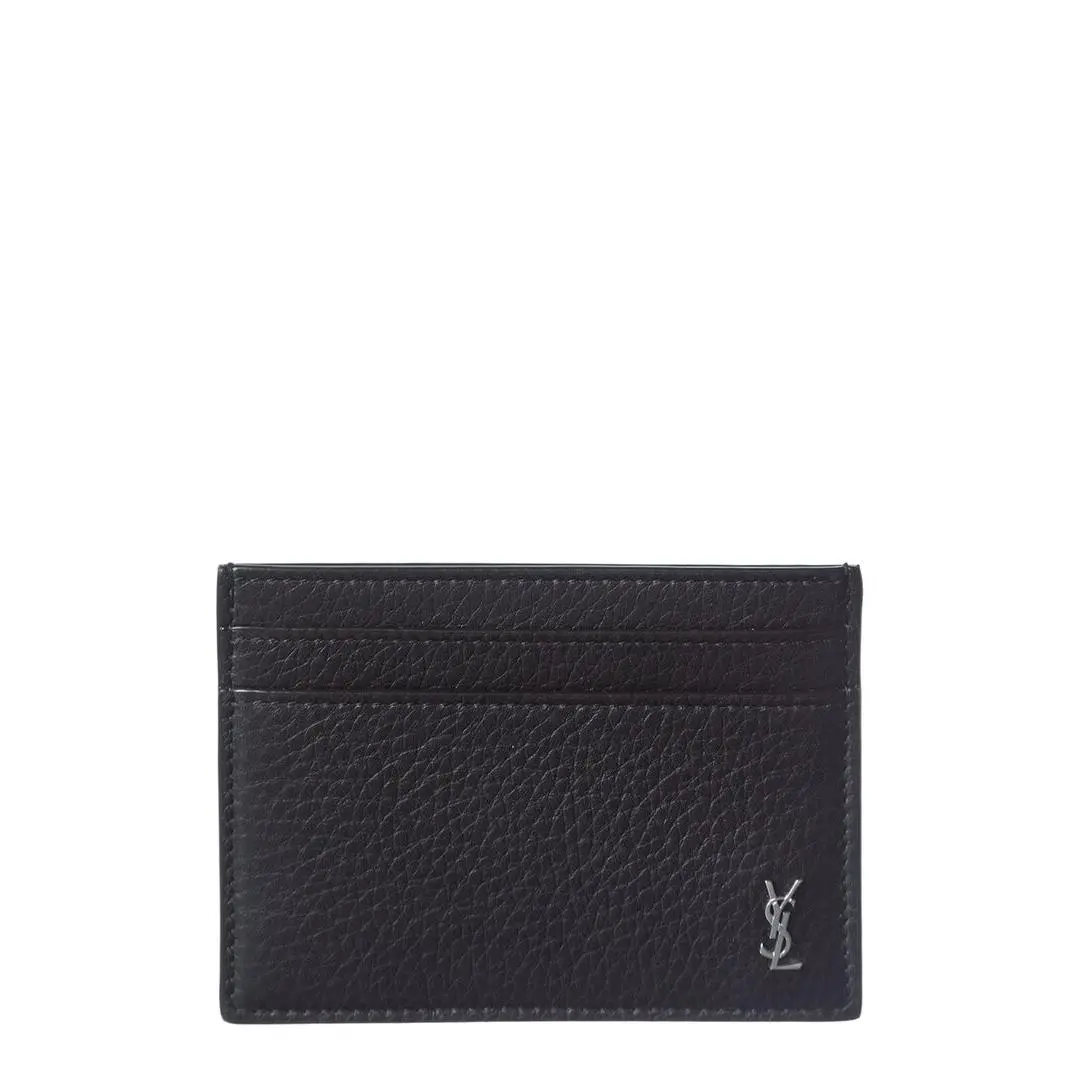 Saint Laurent Cassandre Leather Card Case Men`s Black