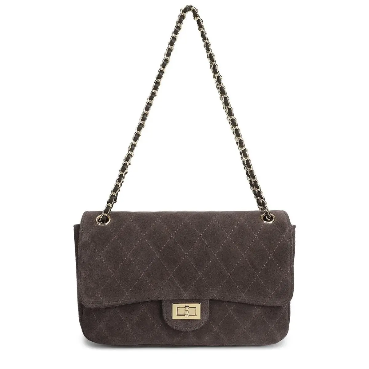 Tiffany Fred Paris Diamond Quilted Suede Shoulder Bag Dark Brown by Tiffany & Co.