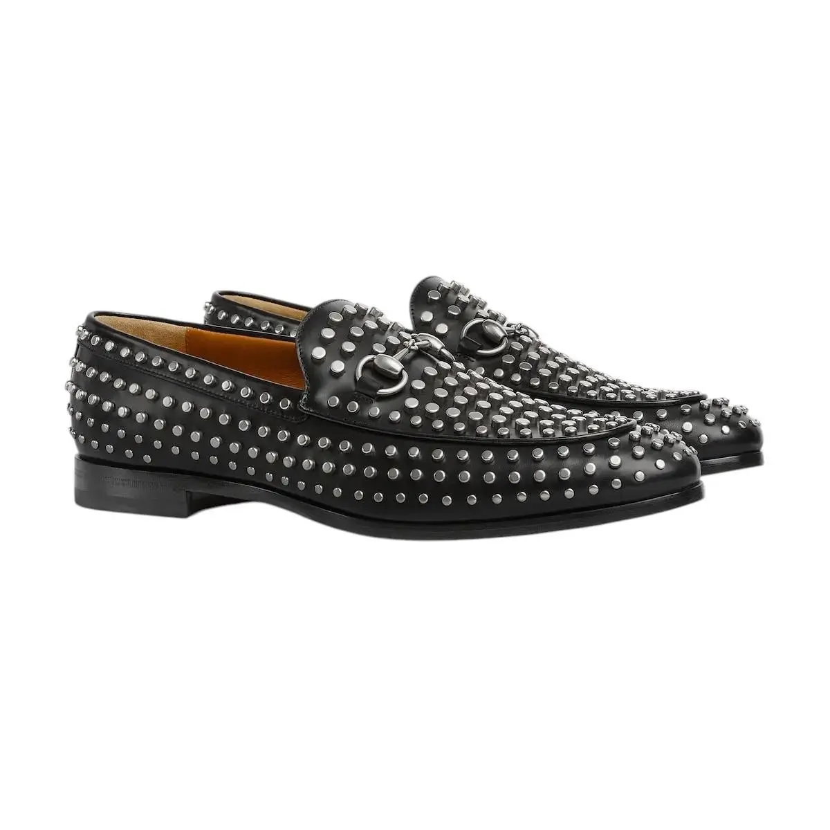 Men`s Gucci Black Leather Horsebit Studded Loafer 797102