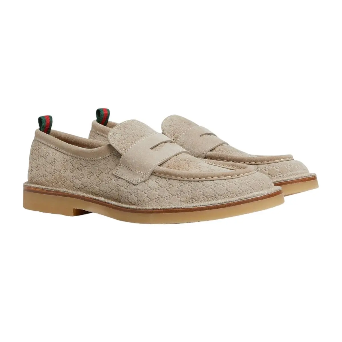 Men`s Gucci Oatmeal Luxury Suede GG Moreau Penny Loafers