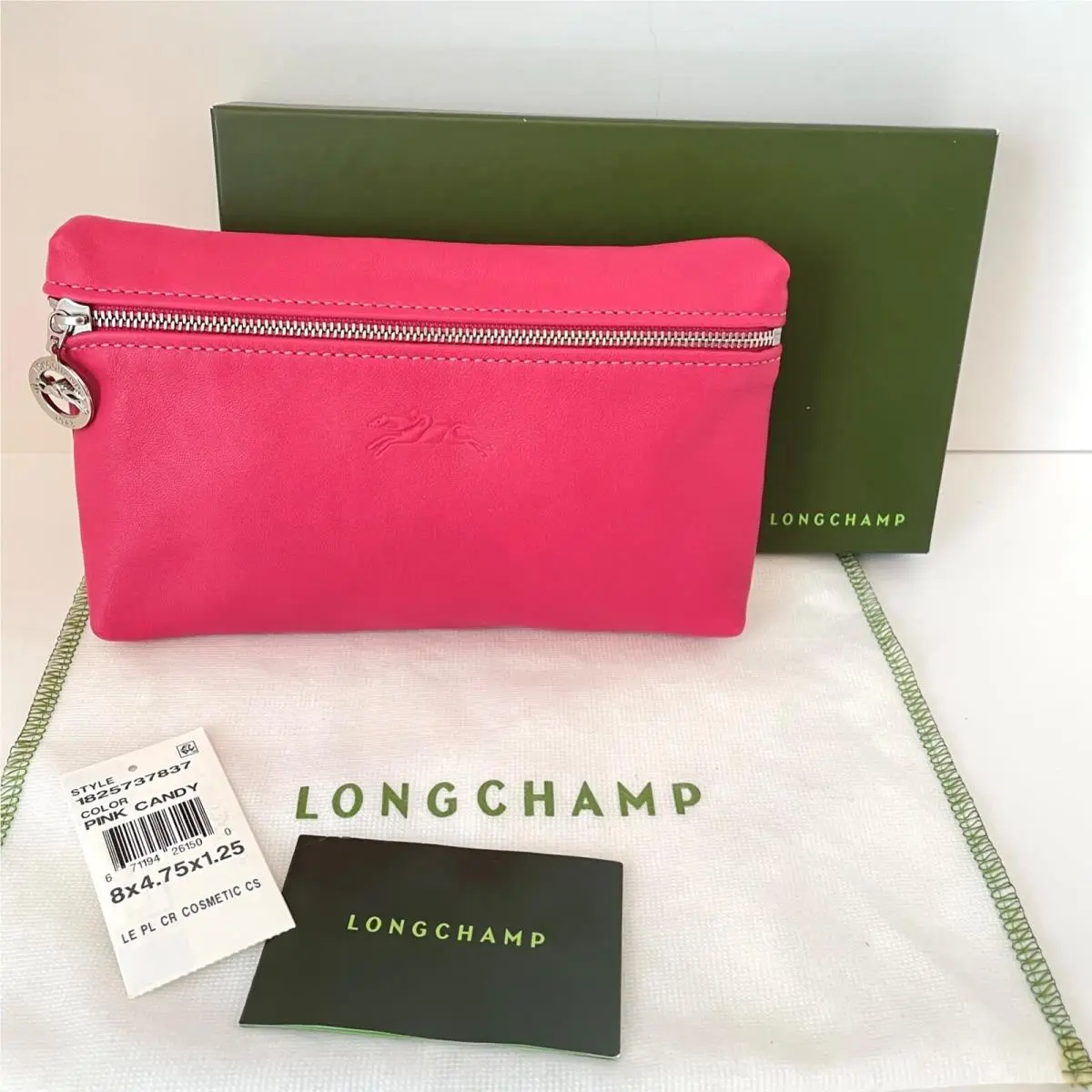 Le Pliage Cuir Candy Pink Pouch Made in France Lambskin Leather by Longchamp