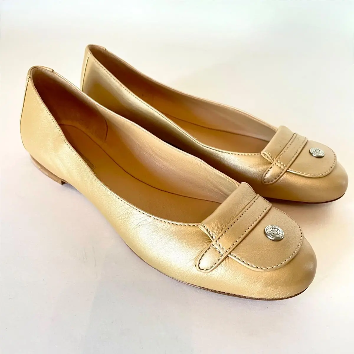 Le Pliage Cuir Leather Ballet Flats 40/Gold Platinum by Longchamp