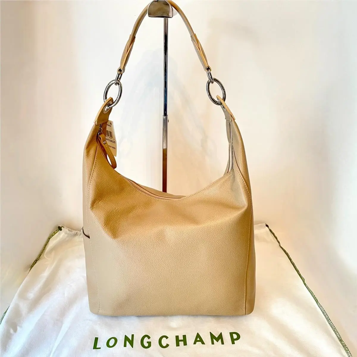Longchamp Veau Foulonne Shoulder Hobo Beige Made in France