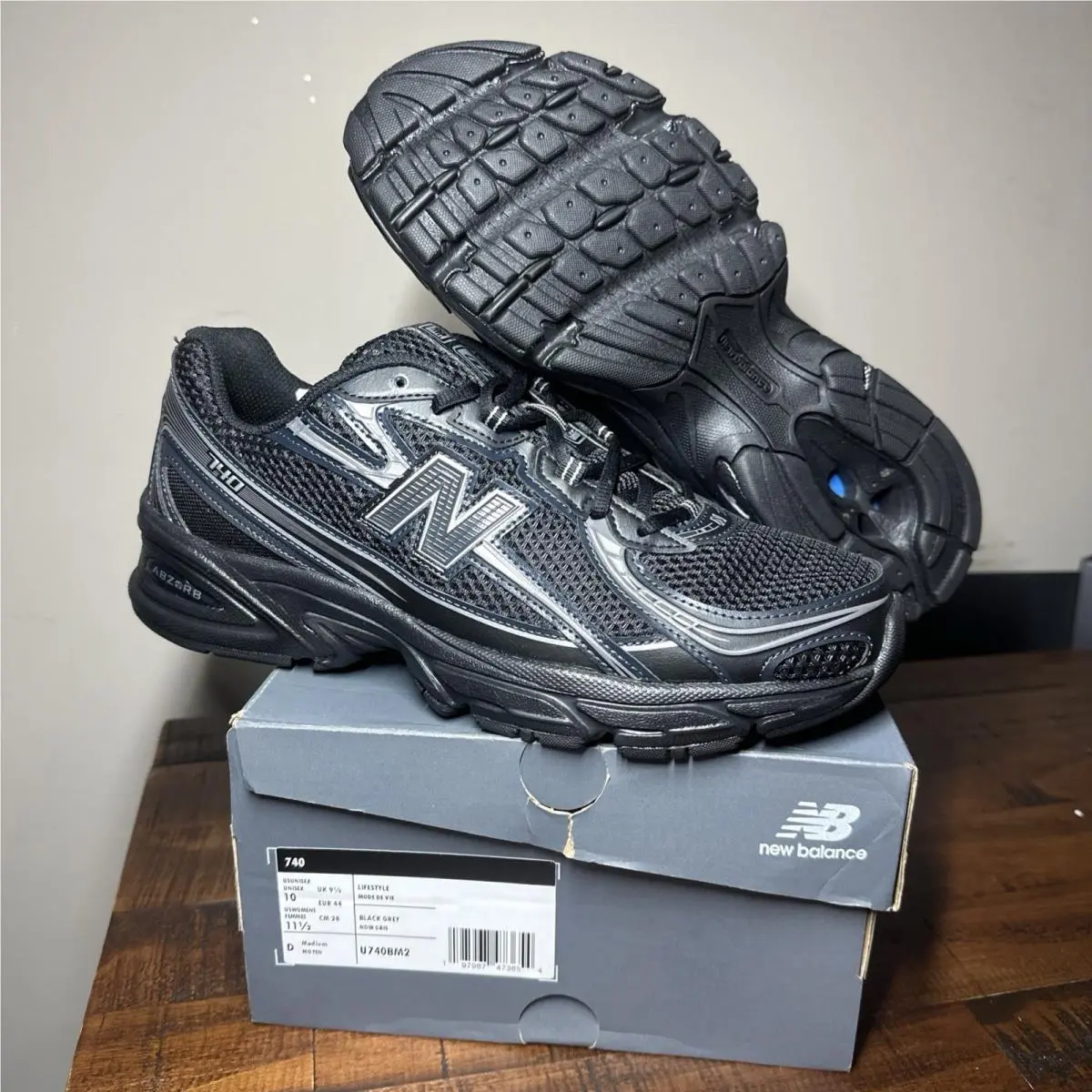 New Balance 740 Unisex Black Grey Lifestyle Sneakers Men`s Size 10 New