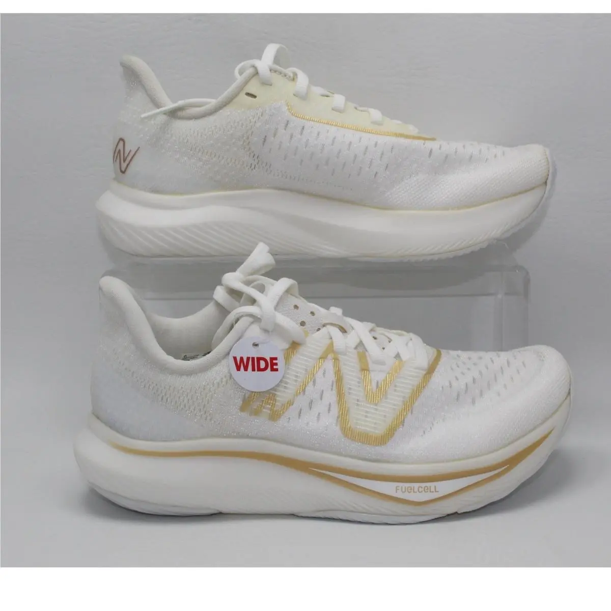 New Balance Fuelcell Rebel v3 White Gold Running Shoes Womens 5 Wide D Nwob