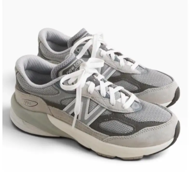 New Balance Kids 990v6 Grey White Suede Mesh Sneakers PC990GL6 Size 2.5 M
