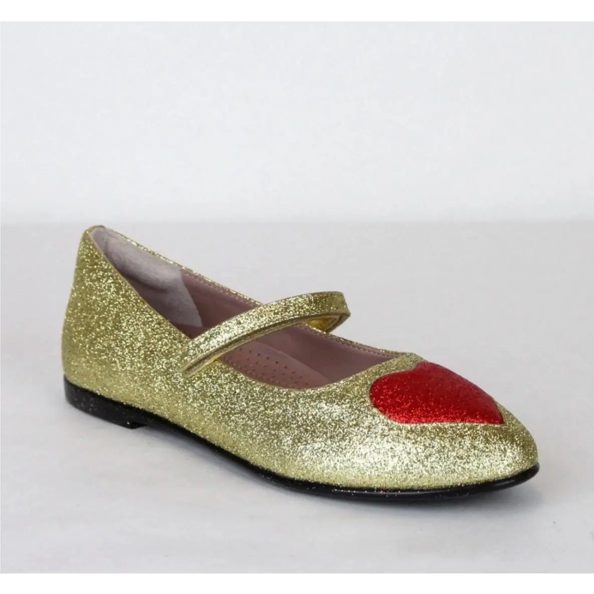Gucci Girl Children’s Gold Shimmer Red Heart Ballet Flat 31/US 13 457017 8055