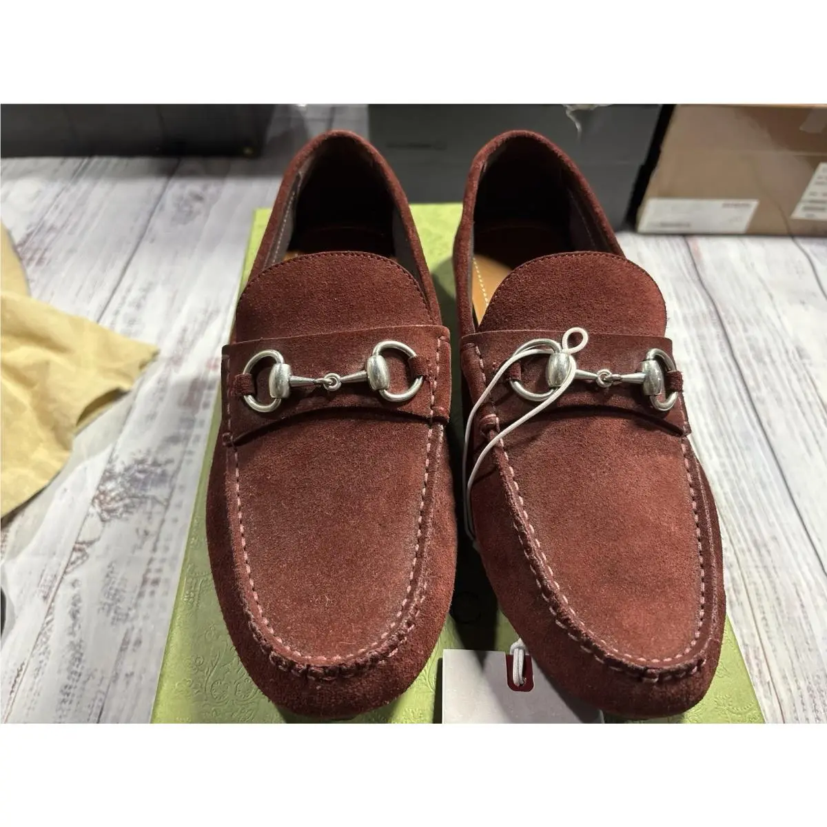 Mens Gucci Driving Loafers Sz 6 D Burgandy Shoes