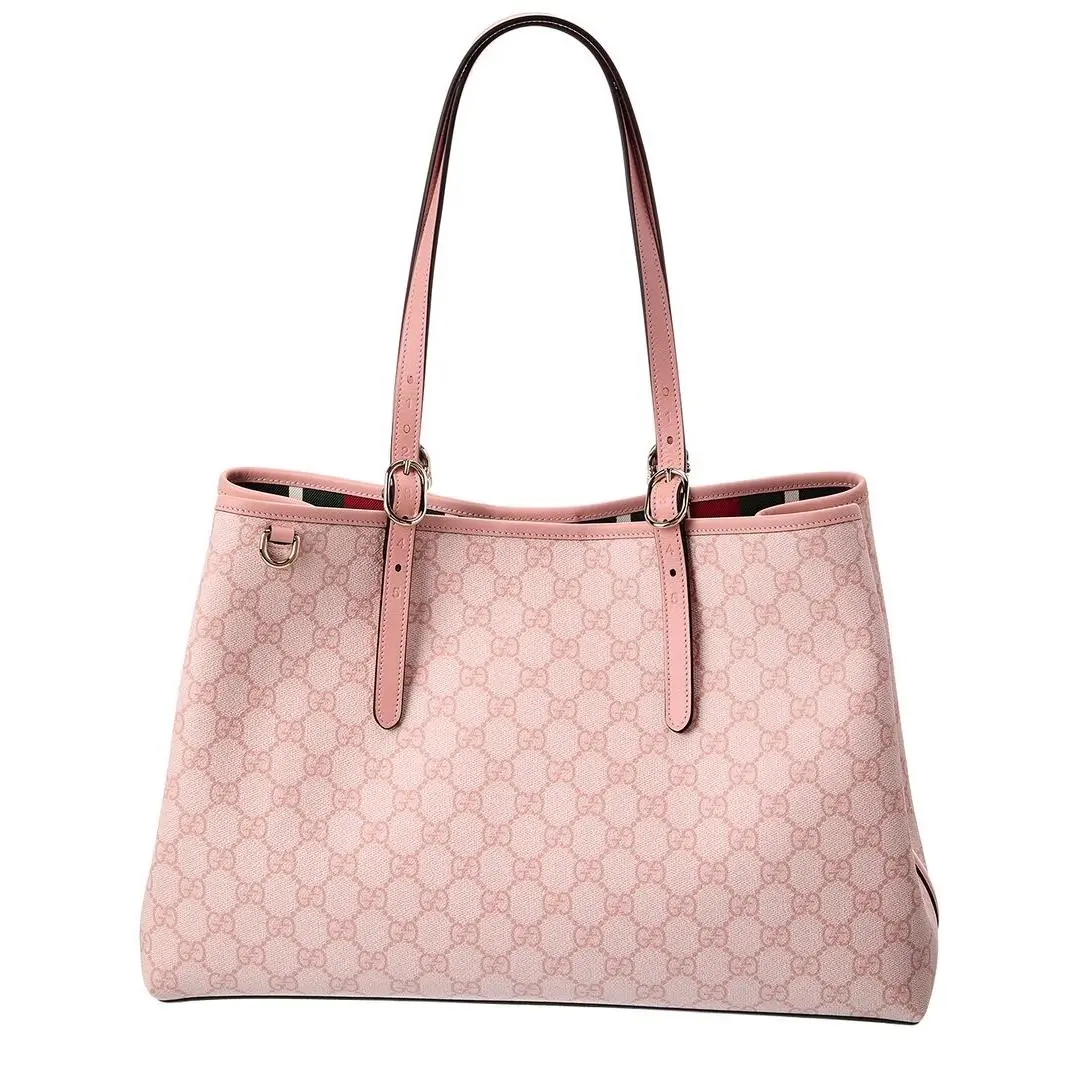 Gg Emblem Medium Gg Supreme Canvas Leather Tote Women`s Pink Ns by Gucci