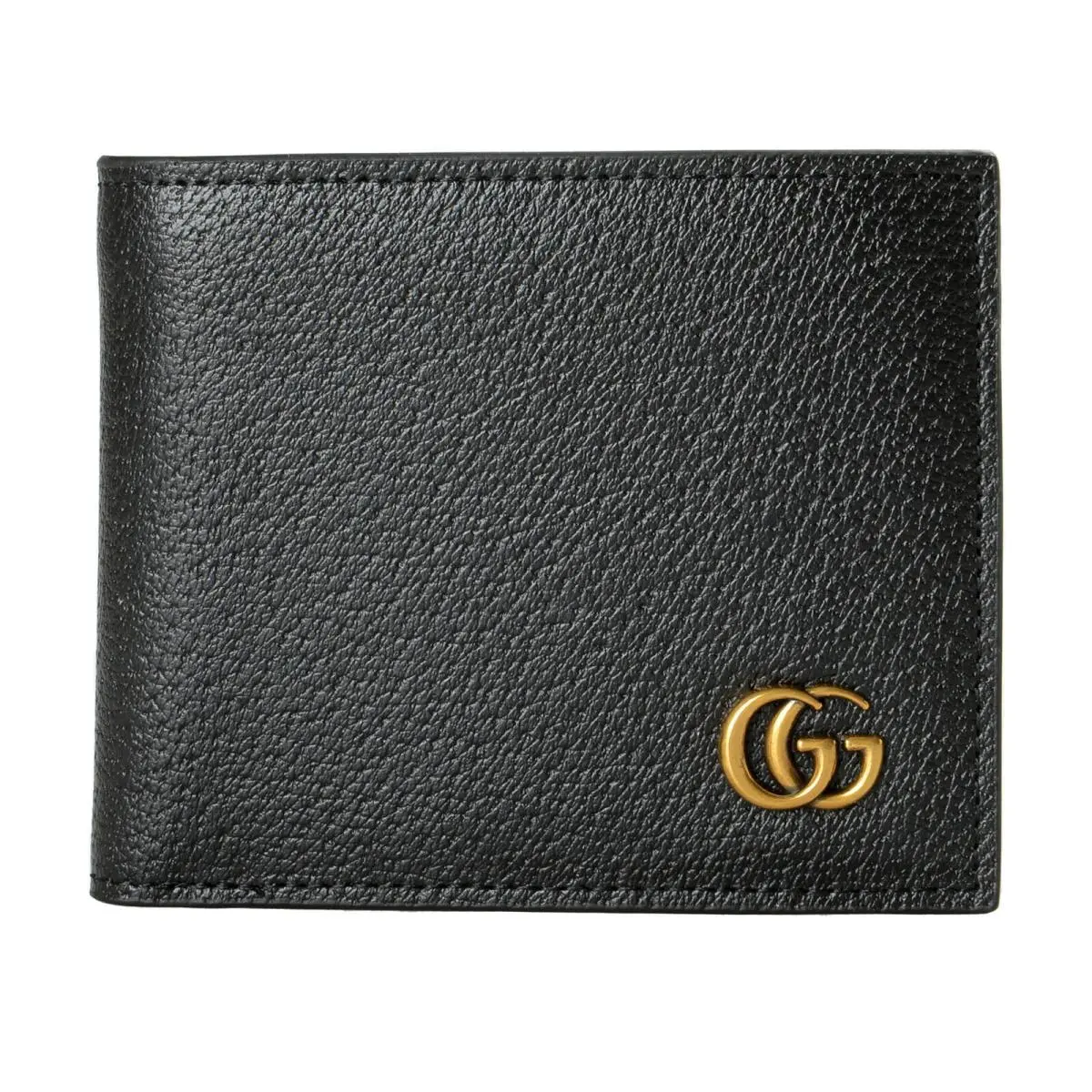 Gucci Men`s Black Leather Bifold Wallet with Gold Double G Metal Detail