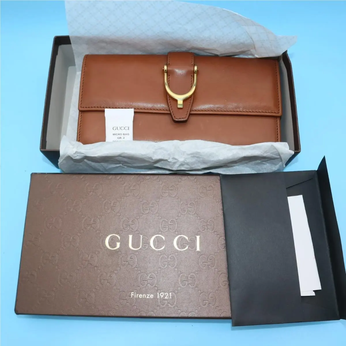Vintage Gucci Brown Leather Long Checkbook Credit Card Wallet Clutch W/box
