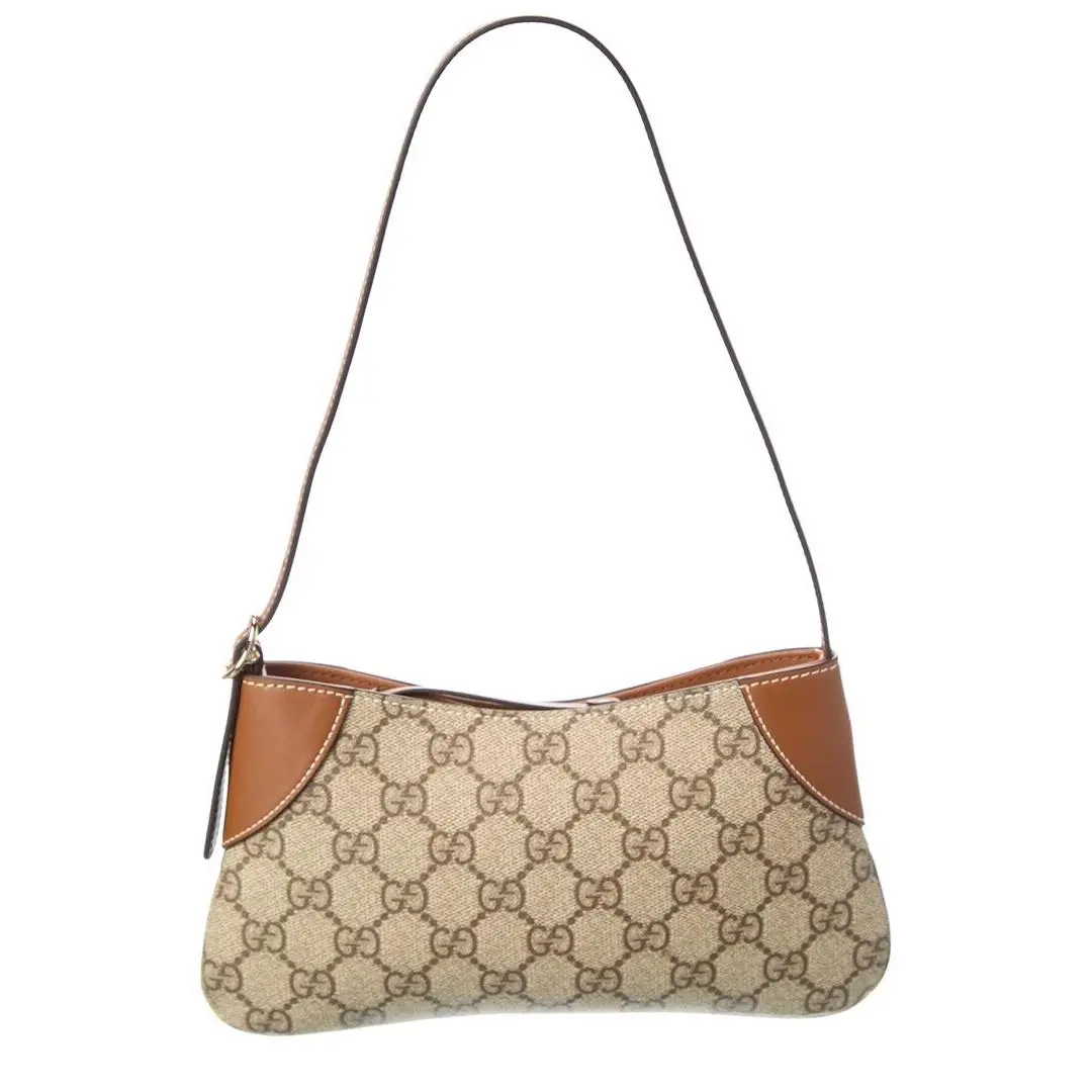 Gg Emblem Small Gg Supreme Canvas Leather Shoulder Bag Women`s Beige by Gucci