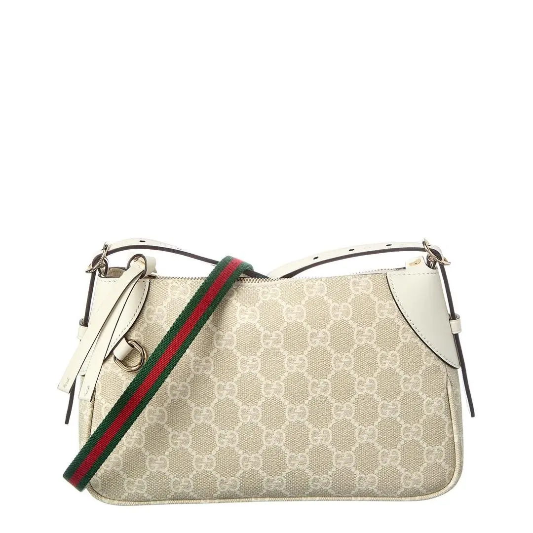 Gg Emblem Small Supreme Canvas Leather Shoulder Bag Women`s White Os by Gucci