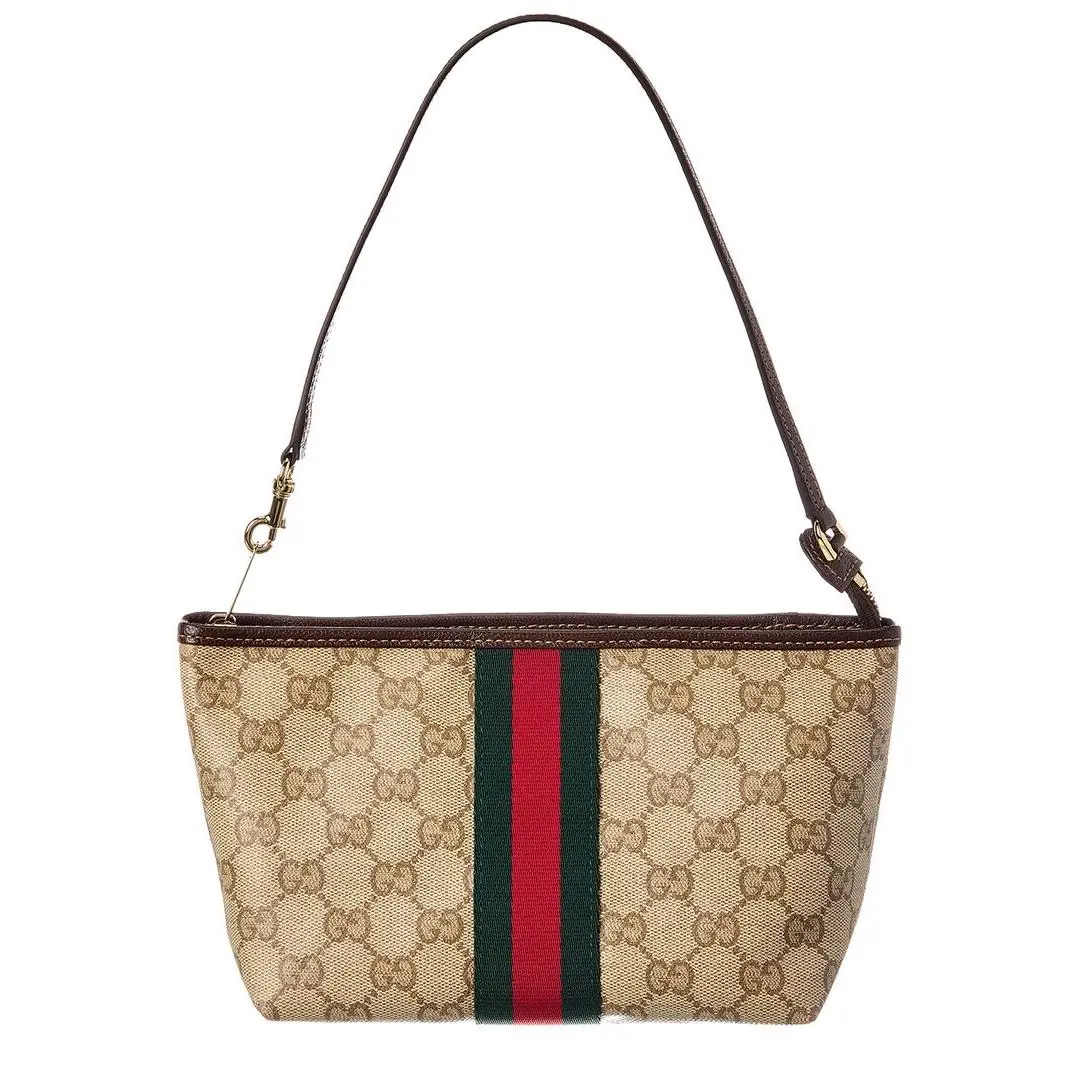 Web Small Gg Coated Canvas Leather Pouch Women`s Brown by Gucci