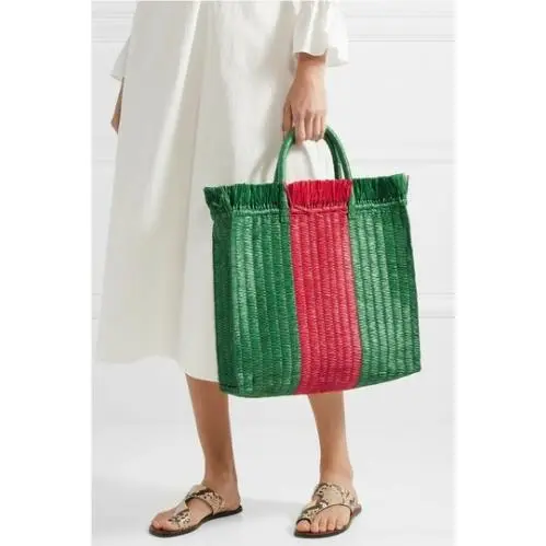 Gucci Web Woven Straw Tote Shopper Bag Large