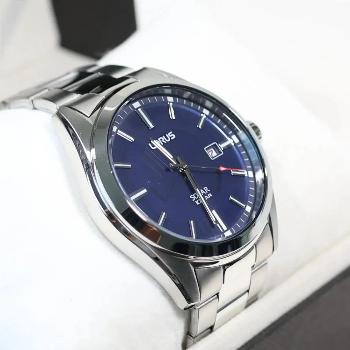 Stainless Steel Men`s Blue Dial Solar Dress Watch RX329AX9 by Lorus