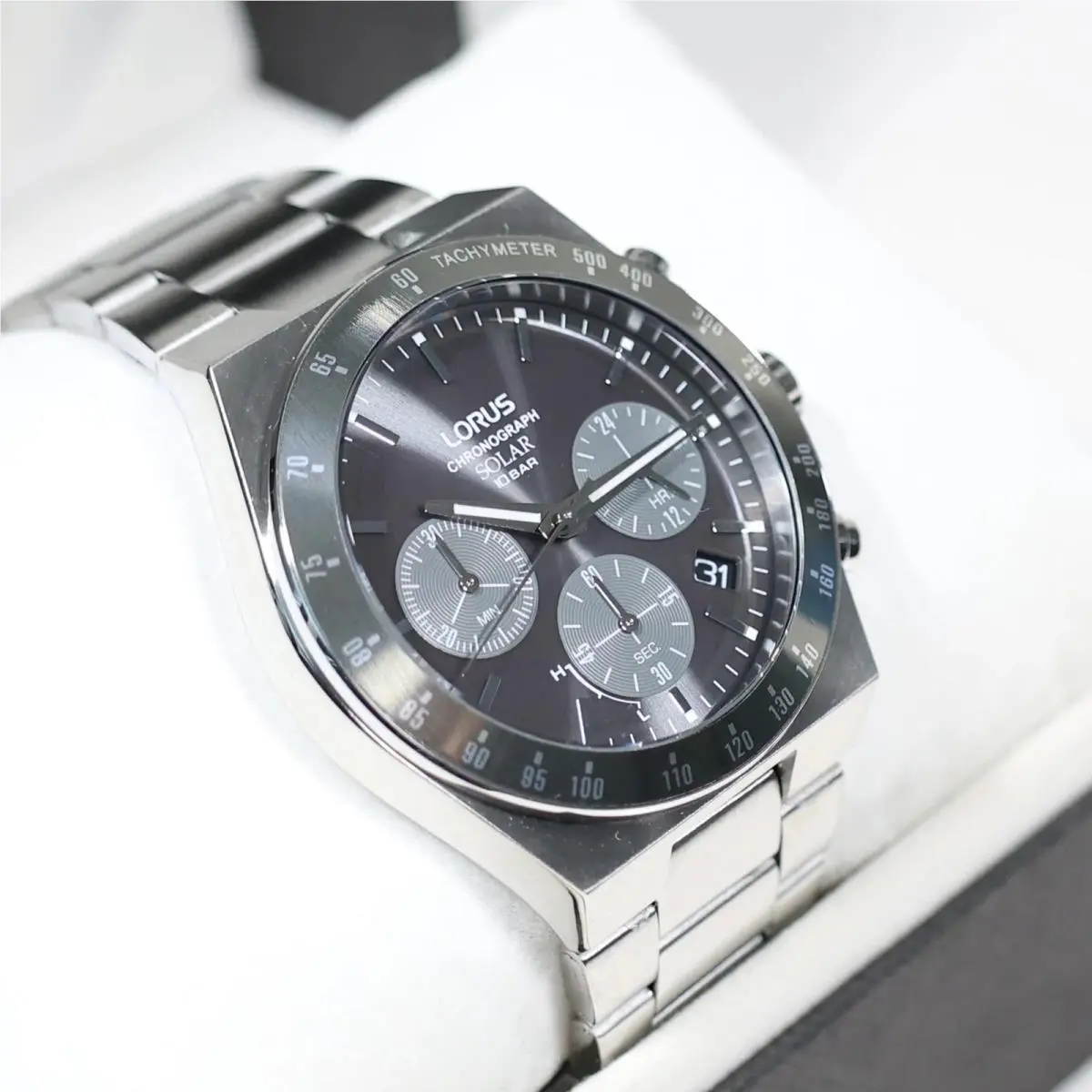 Stainless Steel Solar Gray Dial Chronograph Men`s Watch RZ519AX9 by Lorus