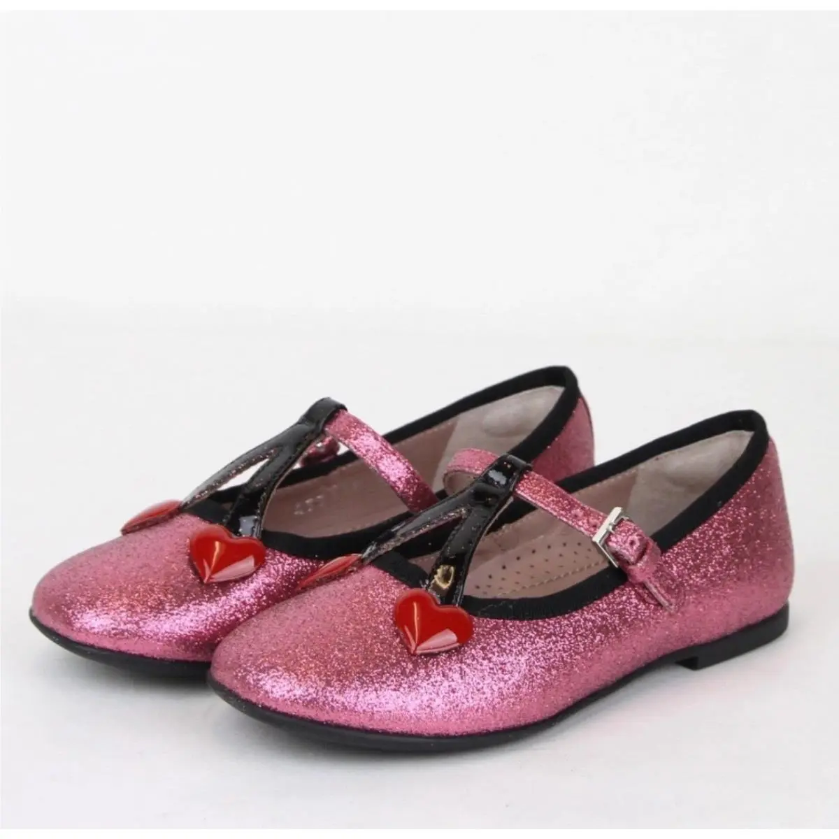 Gucci Girl Children Pink Shimmer Cherry Heart Ballet Flats 24/US 8 433118 5860