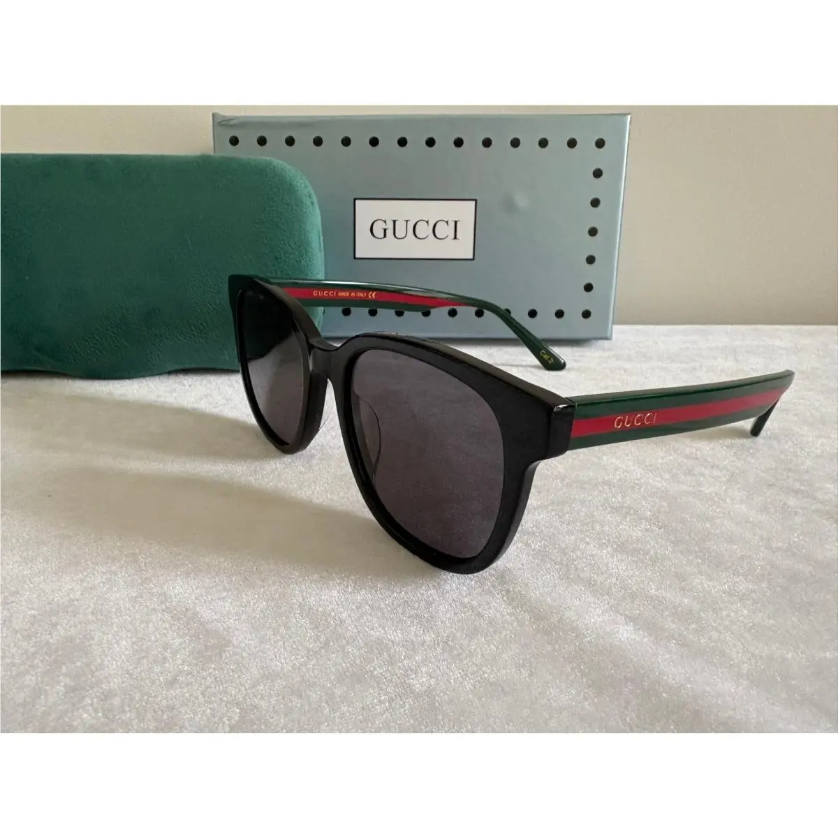 Gucci GG0848SK 001 Black Green Red Stripe Grey Sunglasses