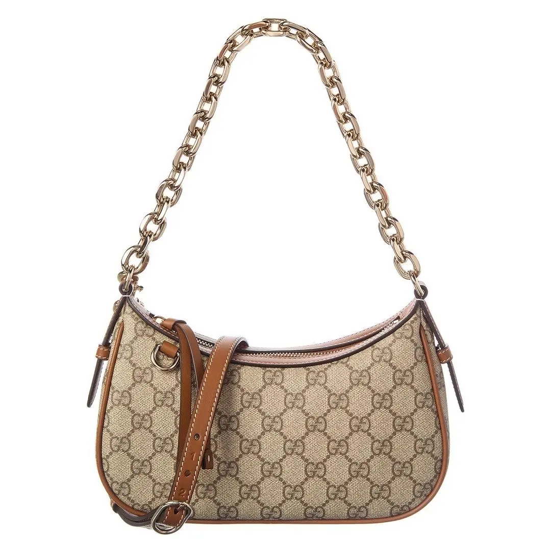 Gg Emblem Small Gg Supreme Canvas Leather Shoulder Bag Women`s Beige by Gucci