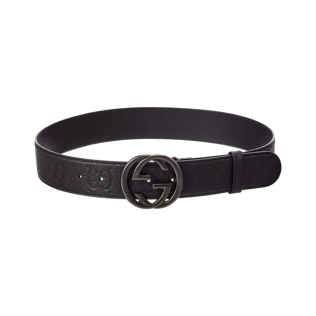 Gucci Jumbo Gg Embossed Leather Belt Men`s Black 65