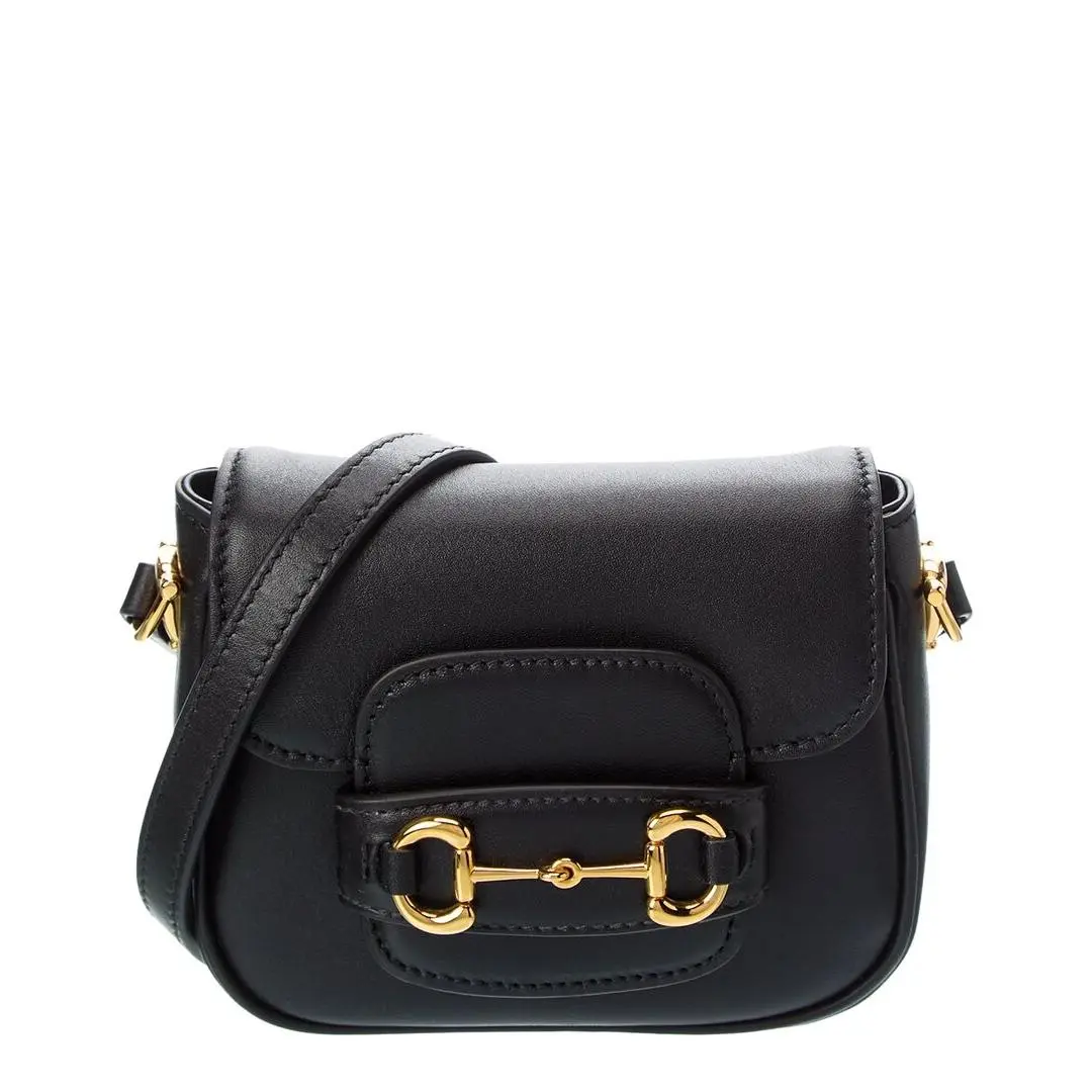 Horsebit Leather Shoulder Bag Women`s Black by Gucci