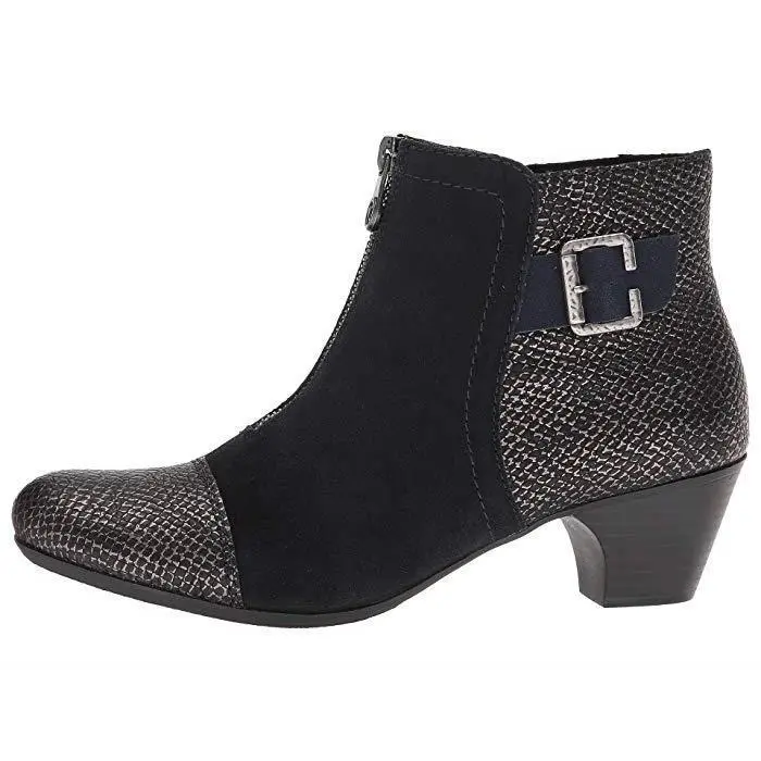 Rieker Booties Black Ankle Boots 70581-Sarah Lined Suede Snake Leather US 7