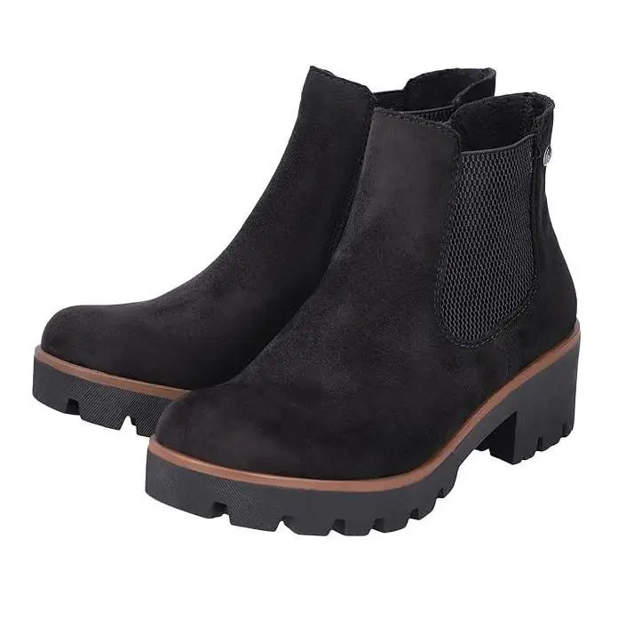 Rieker Womens Amalia 65 Chelsea Ankle Boots EU 40 US 8.5 Black Vegan Suede