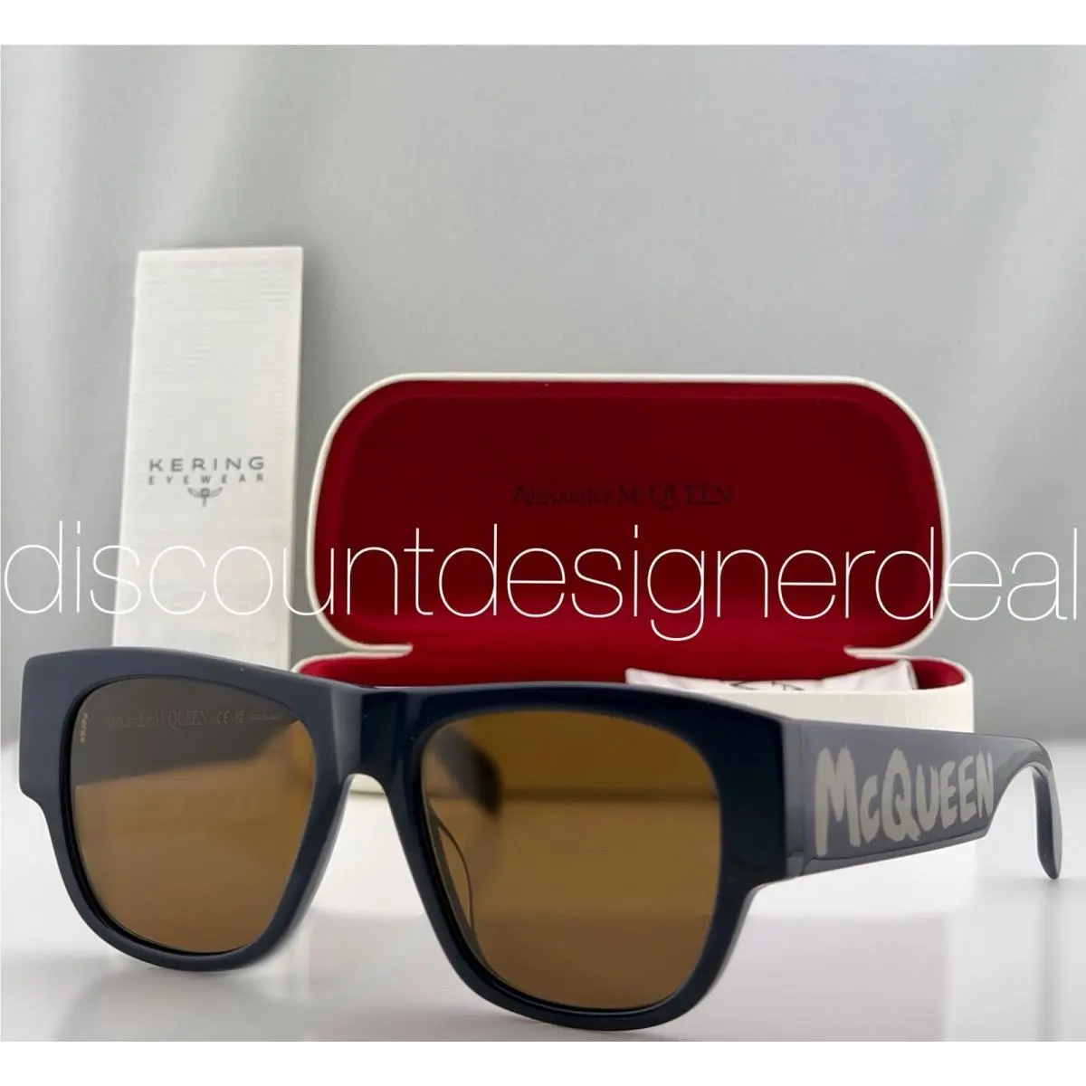 Alexander Mcqueen AM0328S 004 Square Sunglasses Navy Blue Brown Lens 54mm