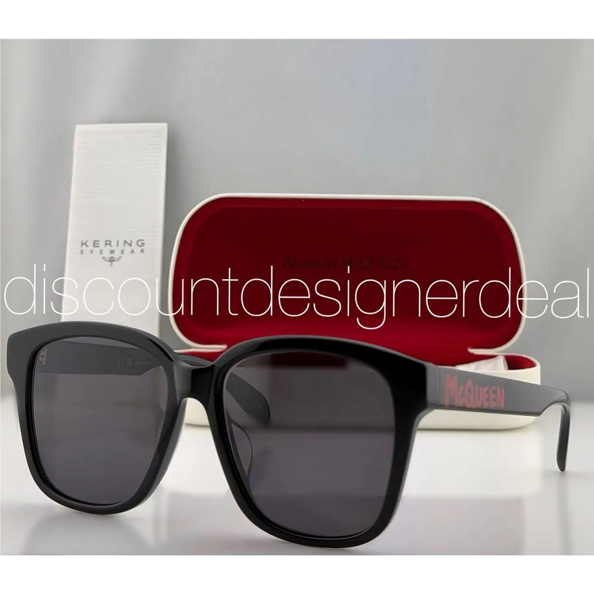 Alexander Mcqueen AM0331SK 002 Square Sunglasses Black Red Gray Lens 56mm