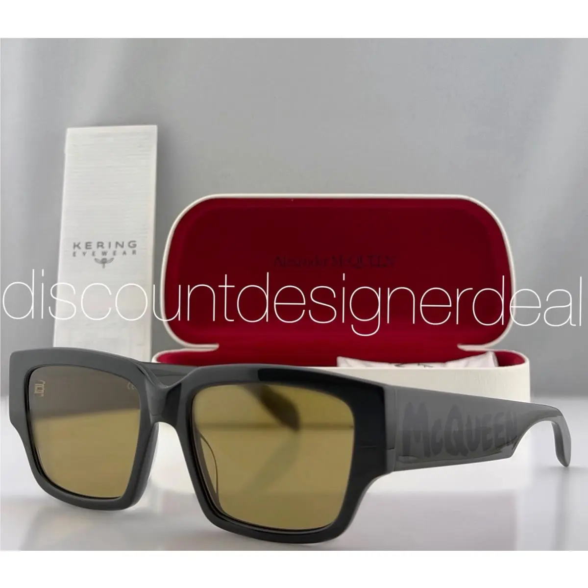 Alexander Mcqueen AM0329S 004 Square Sunglasses Army Green Brown Lens 56mm
