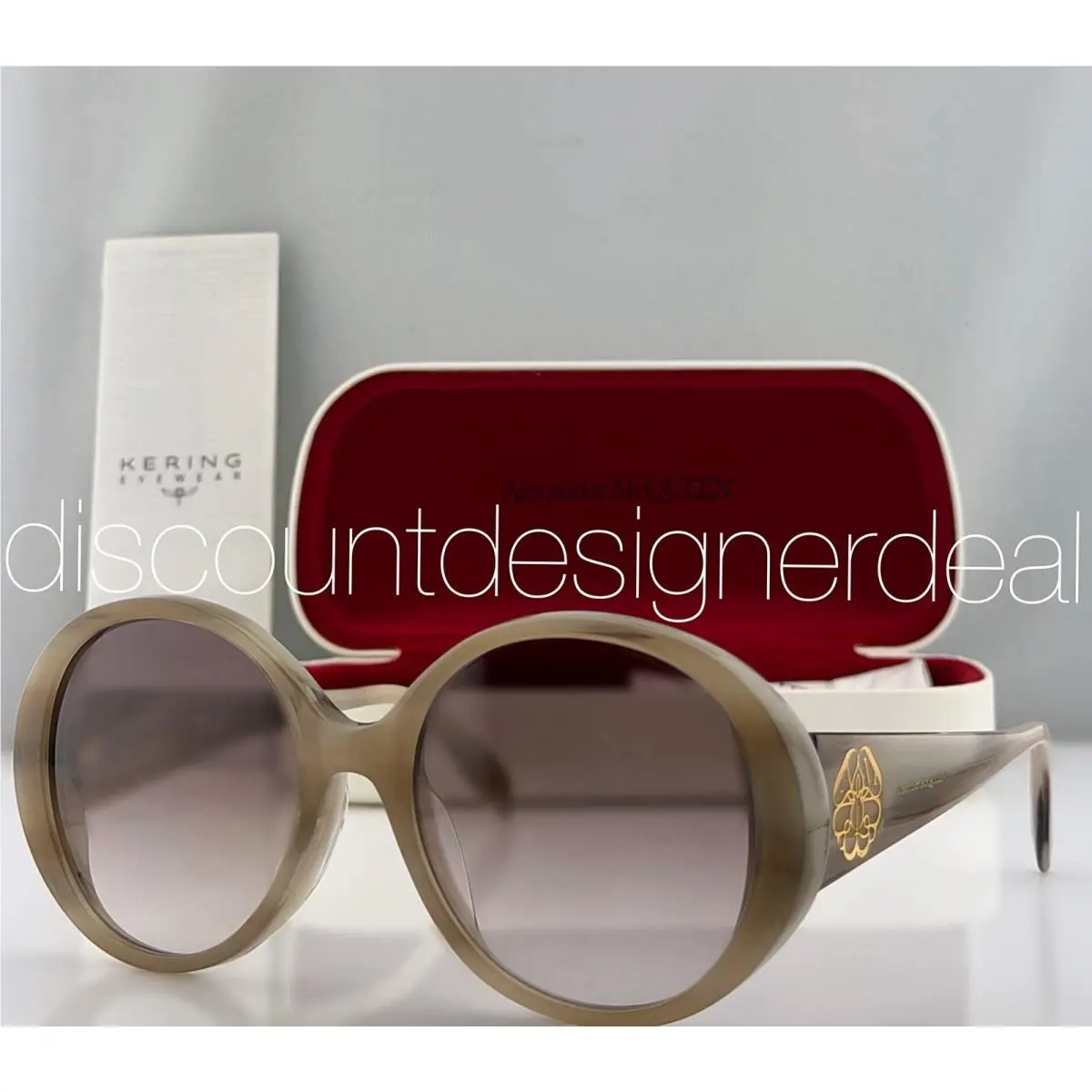 Alexander Mcqueen Round Sunglasses AM0285S 004 Ivory Brown Gradient Lens 57mm
