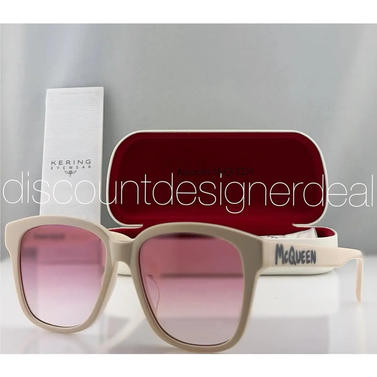 Alexander Mcqueen AM0331SK 004 Square Sunglasses Cream Pink Gradient Lens 56mm