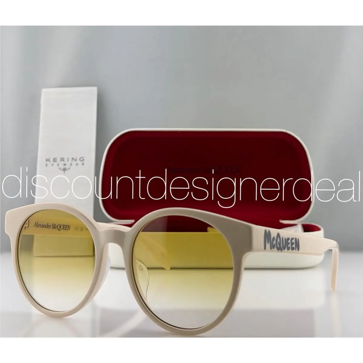 Alexander Mcqueen Round Sunglasses AM0349SA 004 Cream Yellow Gradient Lens 55mm