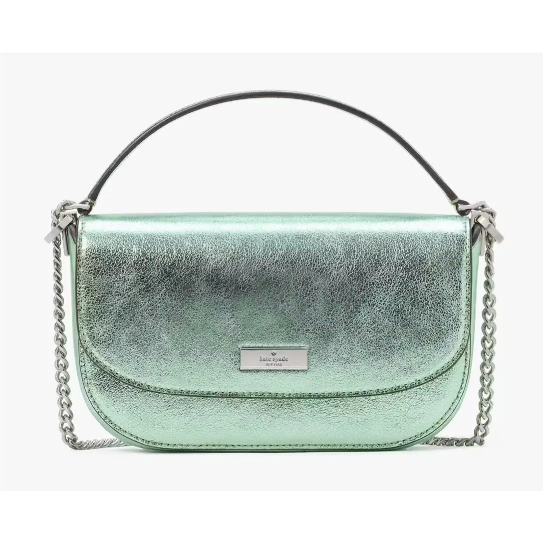 Kate Spade Krista Green Metallic Leather Chain Flap Crossbody KI955