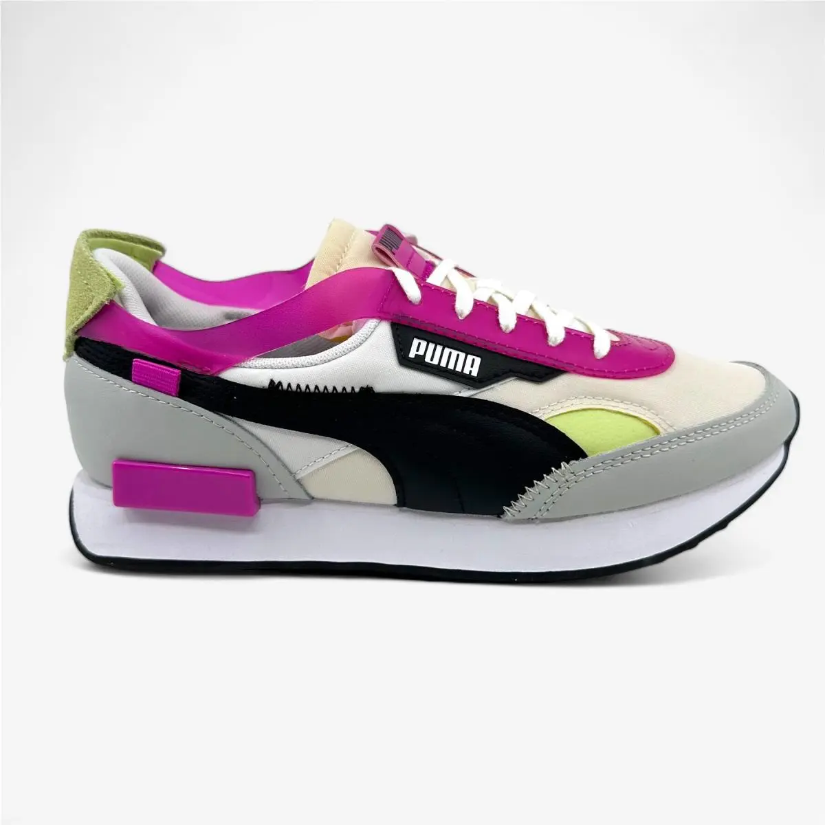 Puma Future Rider Cut Out Pop White Ultra Magenta Womens Athletic Sneaker