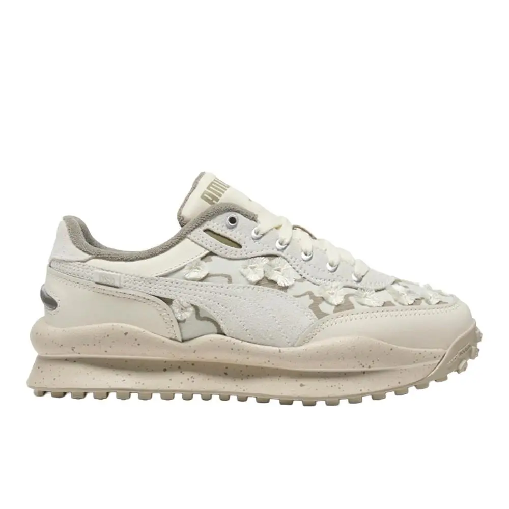Puma Style Rider Trim Floral Lace Up Womens Off White Sneakers Casual Shoes 403