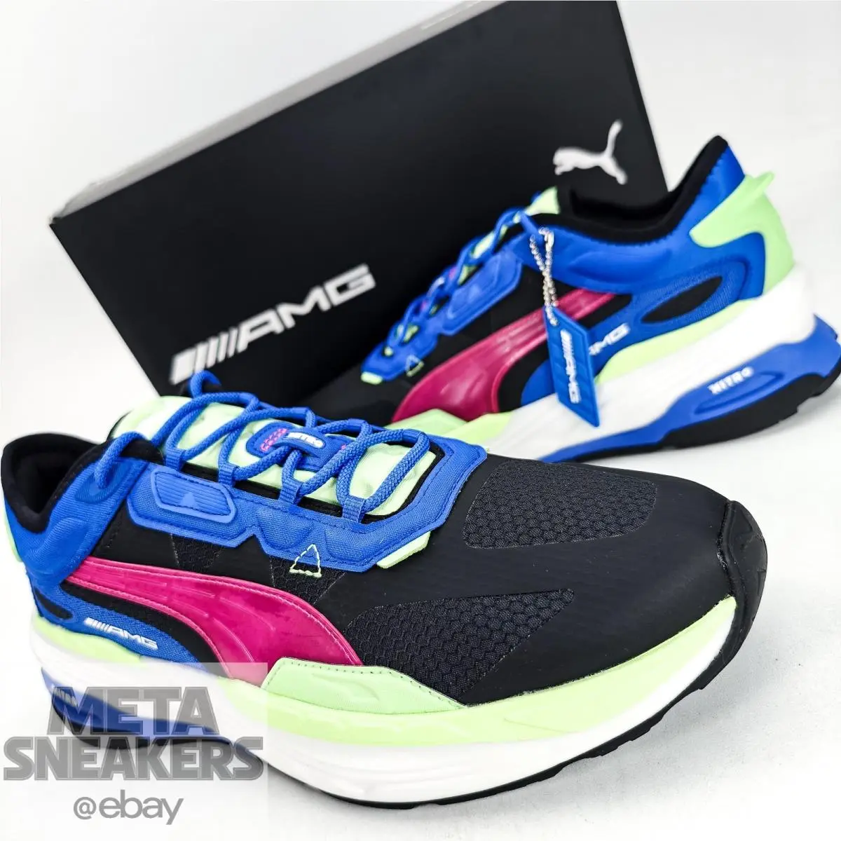 Puma Amg US 13 Men`s Black White Blue Green MAPF1 Extent Nitro 307706 01