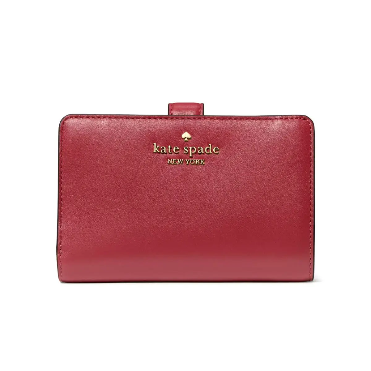 New Kate Spade Medium Compact Bifold Wallet Smooth Leather Red Jasper