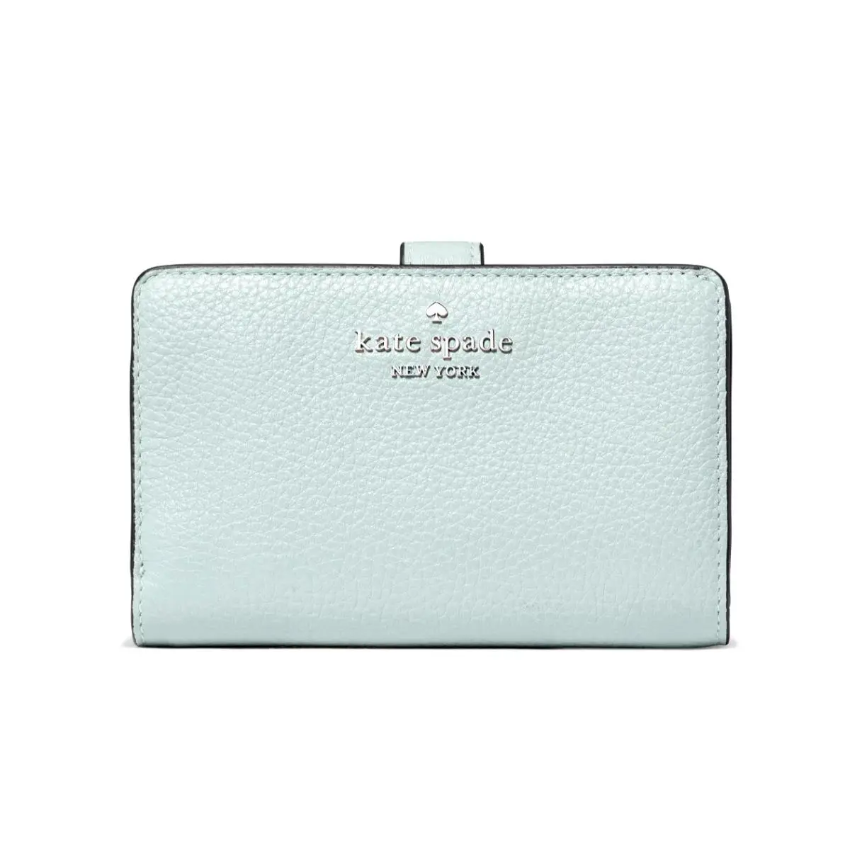 New Kate Spade Medium Compact Bifold Wallet Pebble Leather Lake Mist