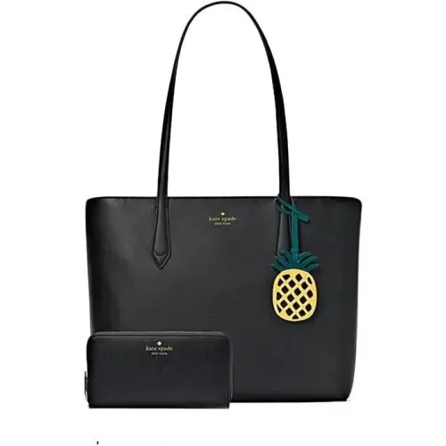 Marlee Pineapple Bundle Black Leather Tote Bag and Black Wallet K7352 by Kate Spade