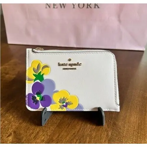 Kate Spade Darcy Wild Petal Medium L-zip Card Holder Key Ring Floral