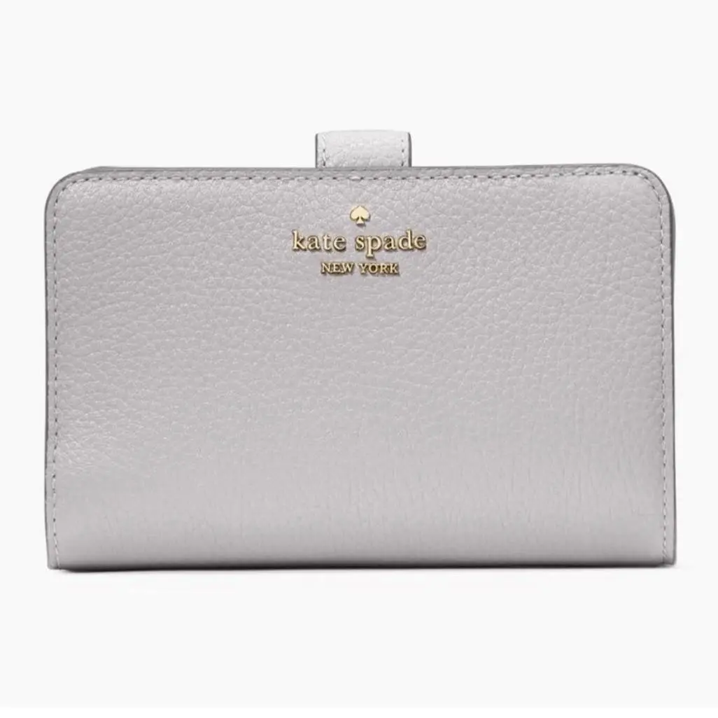 Kate Spade Lena Medium Compact Bifold Wallet Mountain Grey Pebbled Leather KH787